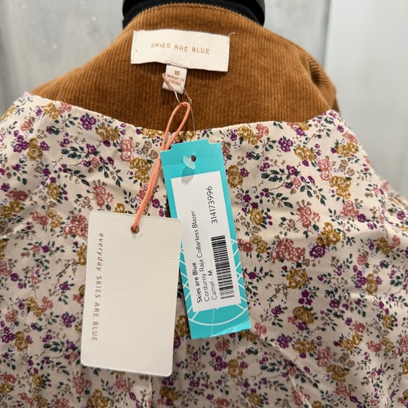 NWT Skies are Blue Corduroy Raja Collarless Blazer Camel Brown - Picture 4 of 10